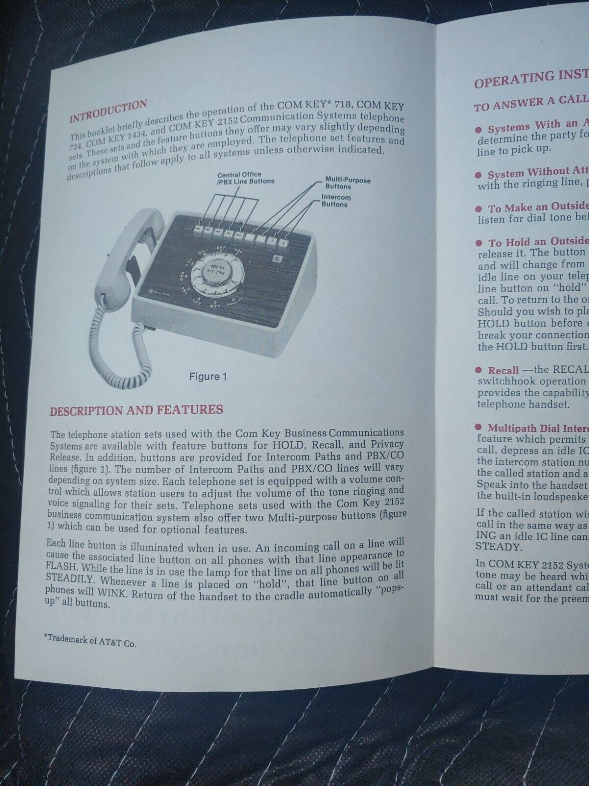 COM KEY Communication System Station Sets User Guide - Key System Telephone