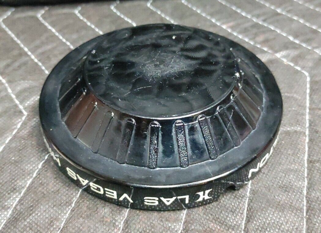 Vintage LAS VEGAS HILTON HOTEL CASINO Souvenir Black Glass Ashtray ELVIS Col Tom