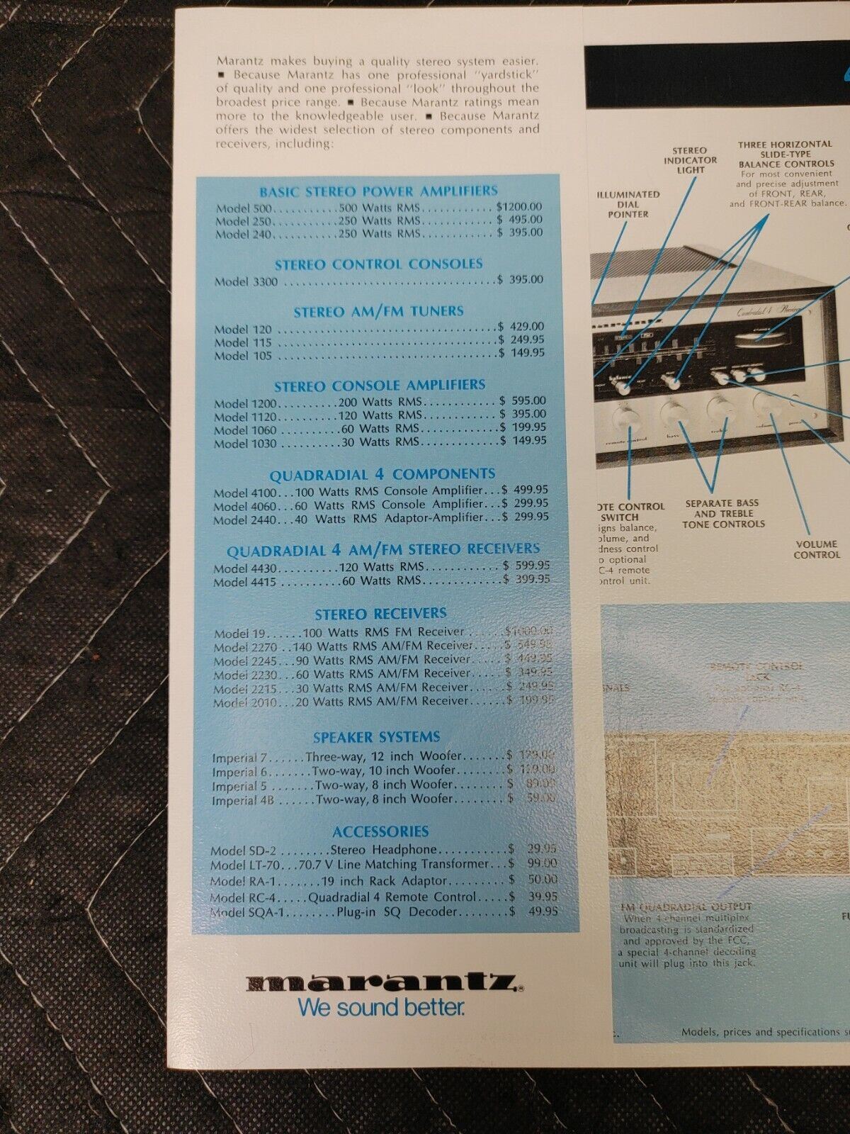 MARANTZ 4415 STEREO QUADRADIAL 4 RECEIVER Advertisement / Pamplet
