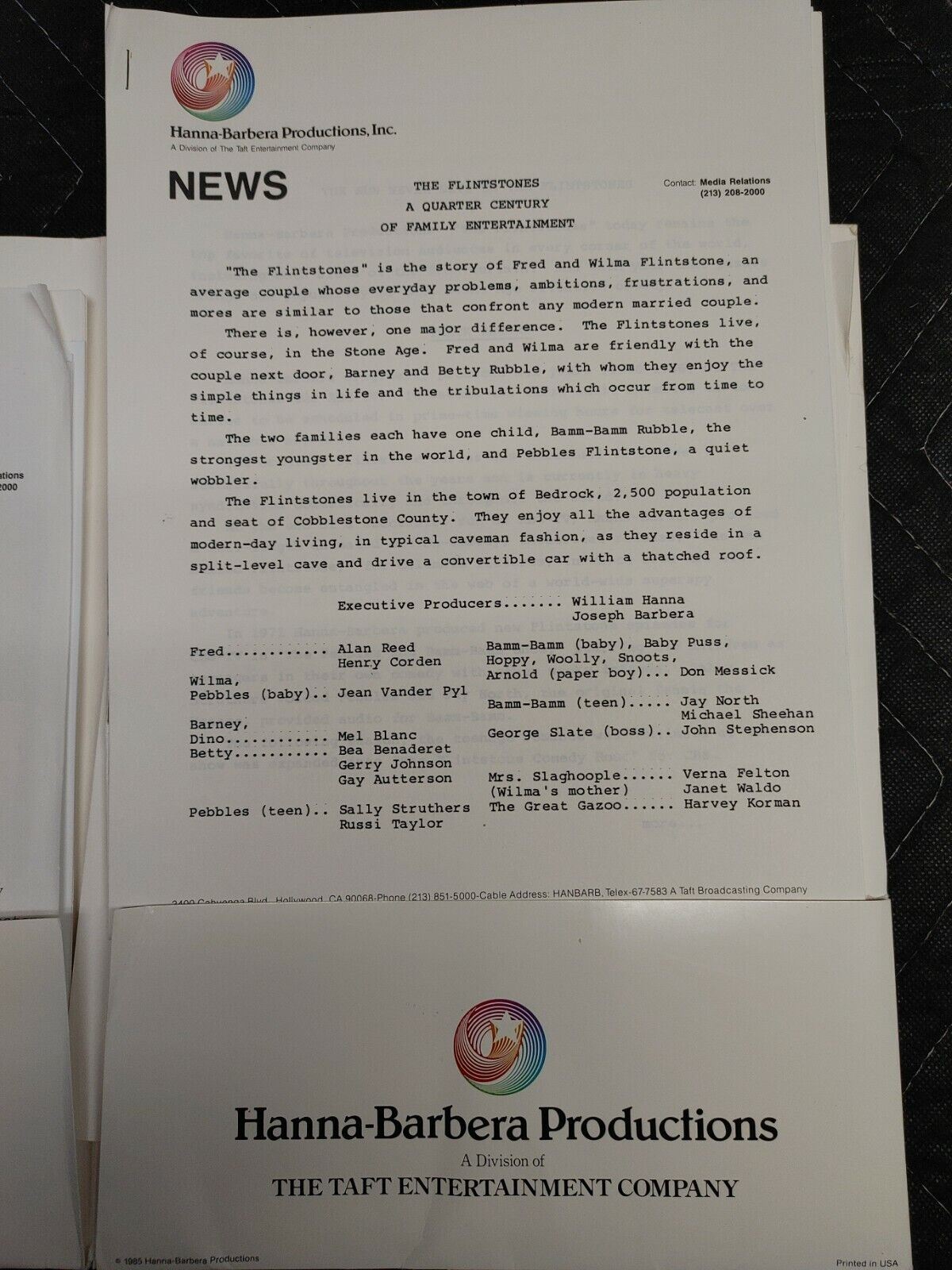 The Flintstones 1984 Hanna-Barbera Productions Media Kit - Unobtainable