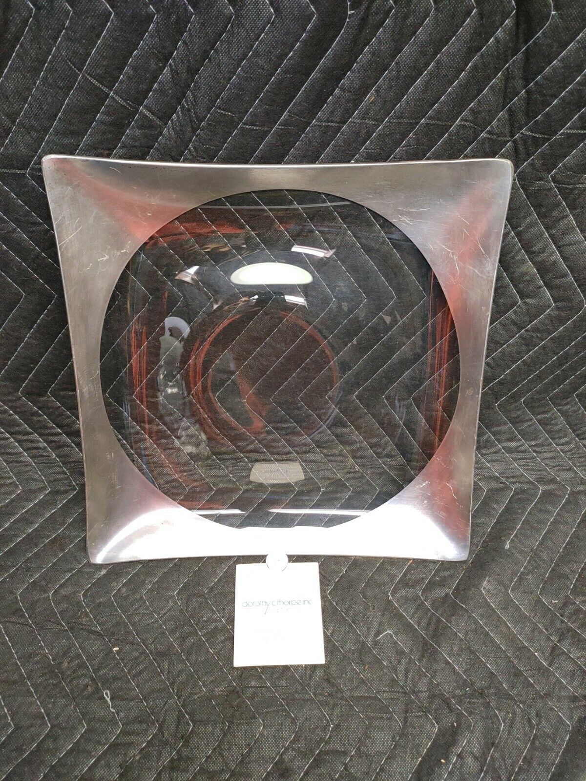 Dorothy Thorpe Silver decorated Crystal Square Tray - MCM Mid Century Modern