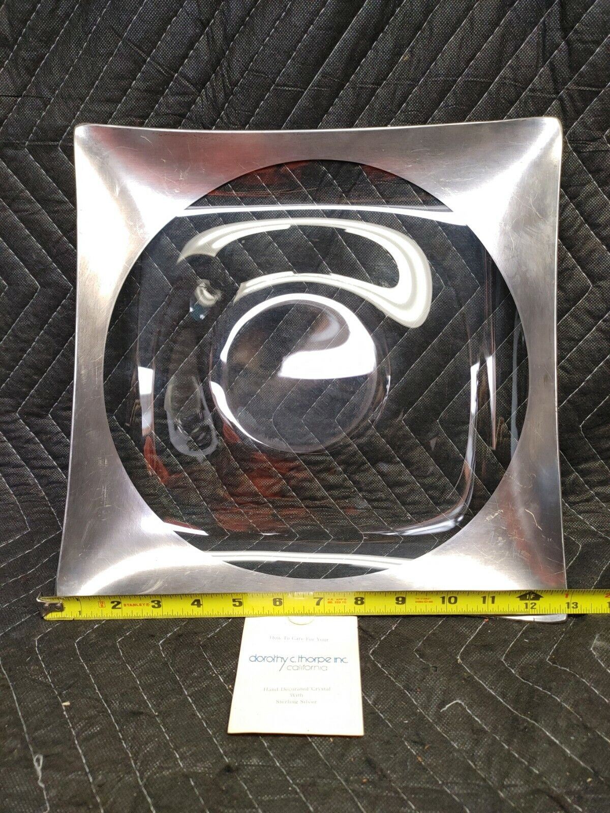 Dorothy Thorpe Silver decorated Crystal Square Tray - MCM Mid Century Modern