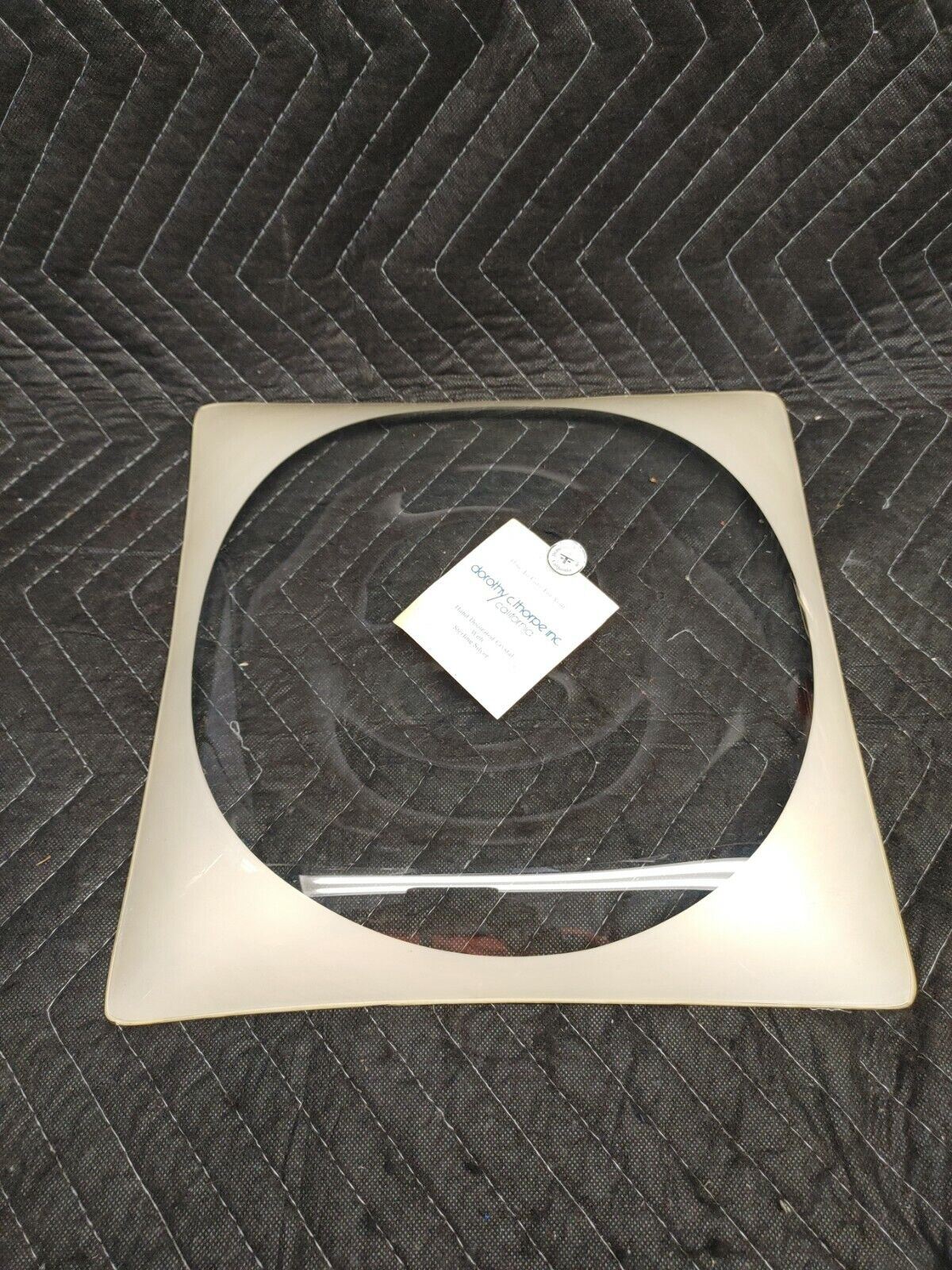 Dorothy Thorpe Silver decorated Crystal Square Tray - MCM Mid Century Modern