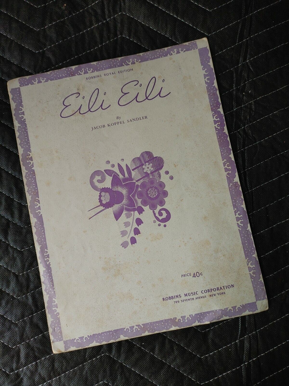Vintage Eli-Eli Sheet Music by Jacob Koppel Sandler 1934 Robbins