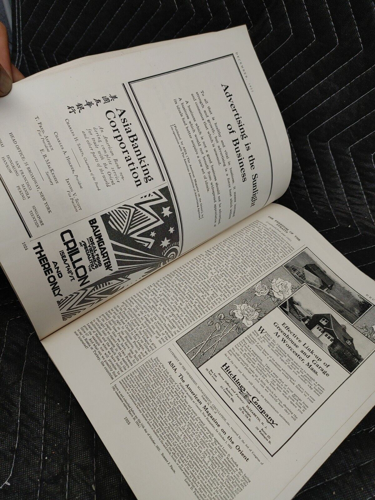 Antique December 1922 Asia Magazine, The American Magazine on the Orient