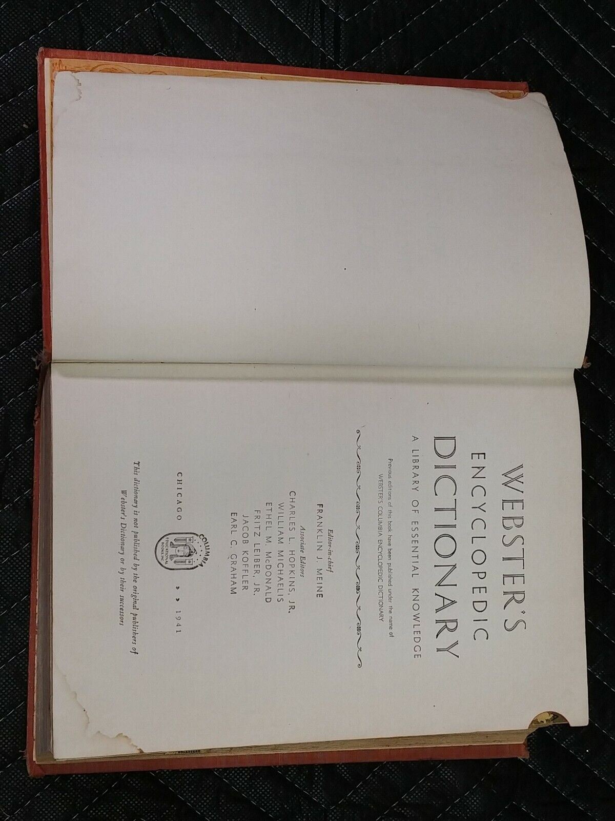 1941 Webster's Encyclopedic Dictionary by Columbia, Thumb-Indexed RED HARD COVER