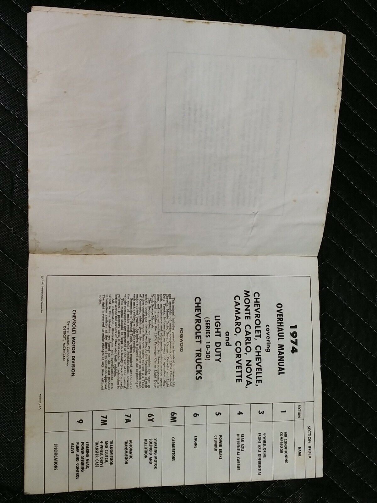 1974 Chevrolet Passenger Cars and Light Duty Trucks Overhaul Manual