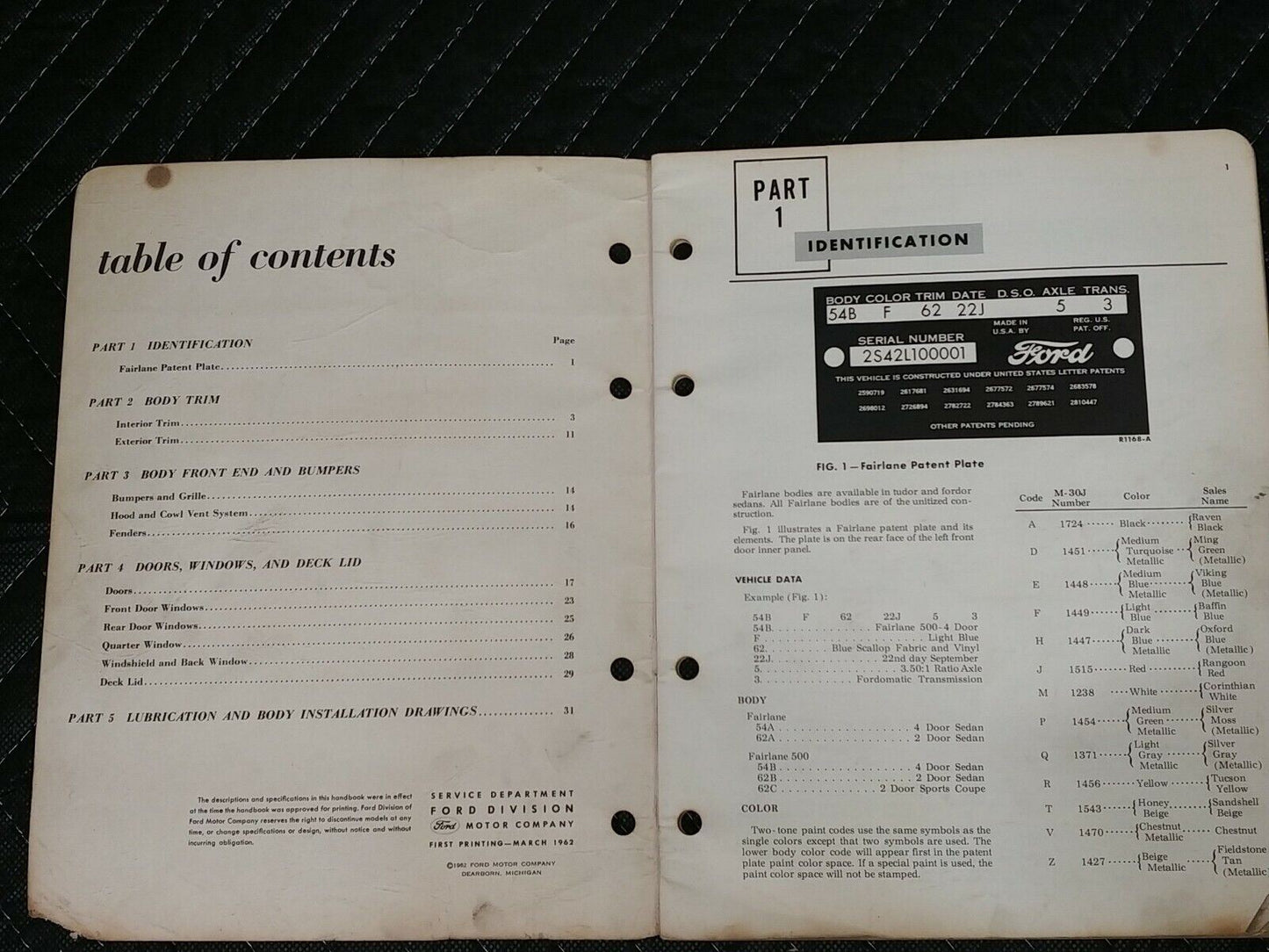 1962 FORD FAIRLANE BODY Service Handbook 20401 Factory Original Manual Info OEM