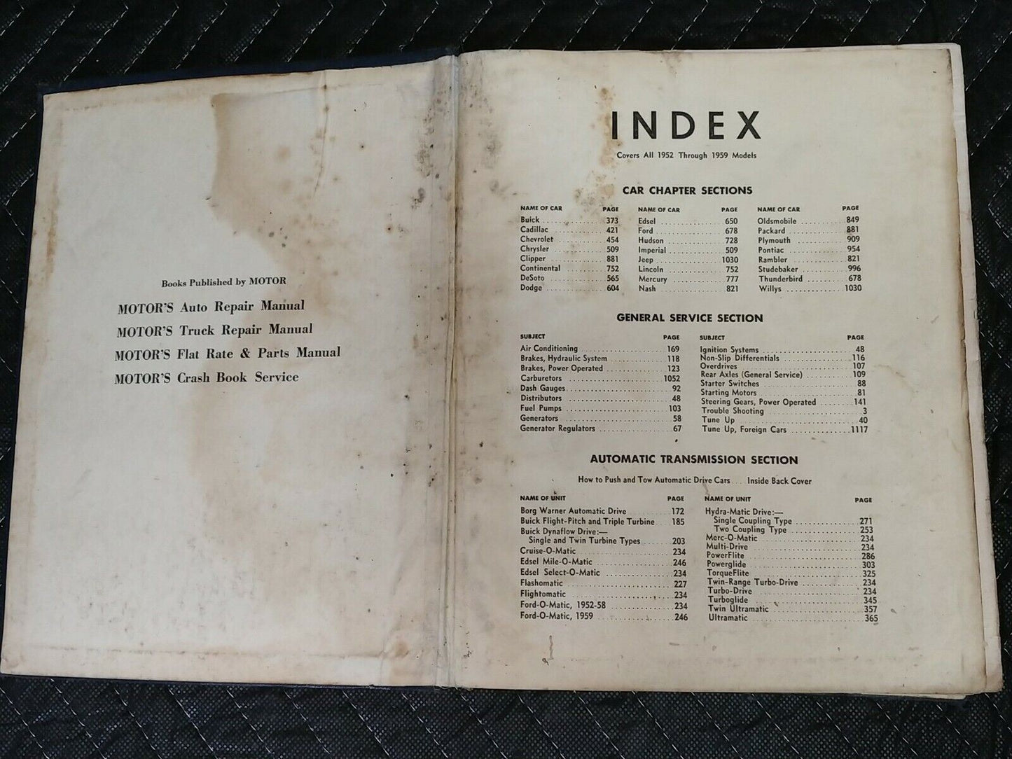 MOTOR'S Auto Repair Manual 1959 (2nd Printing) Covers 1952 - 1959 Models 22nd Ed