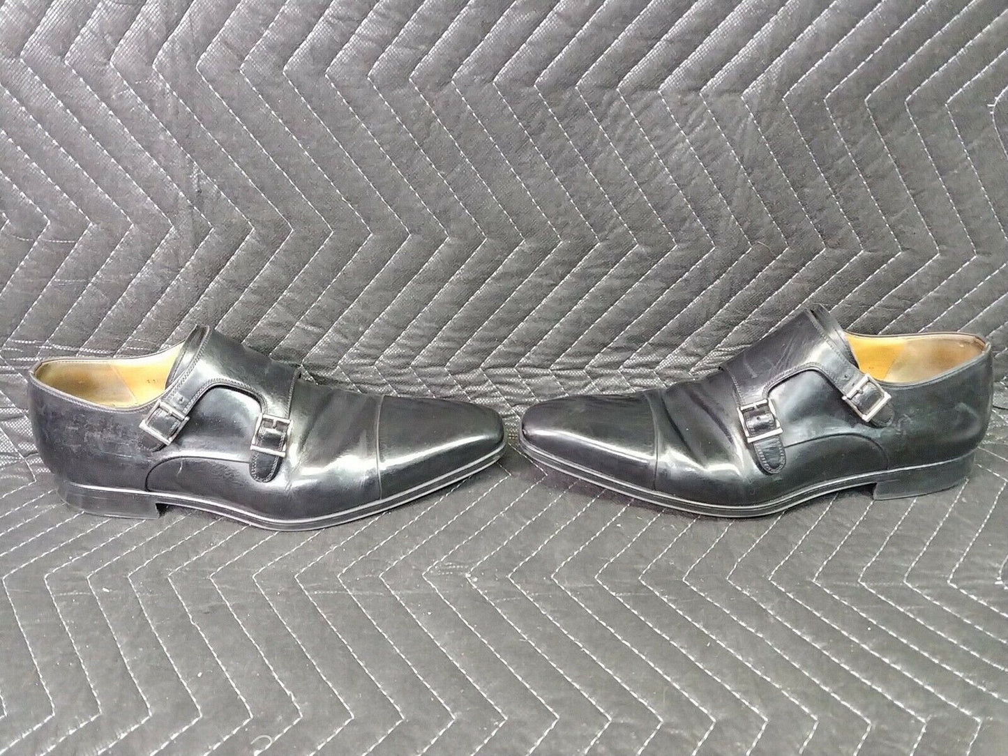 MAGNANNI Gaumet Sz-9 Black Leather Double Monk Strap Cap Toe Dress Shoes 11677