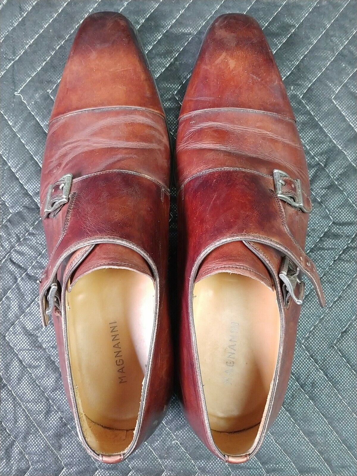 Magnanni Double Monk Strap Loafer Brown Leather Mens 9 M Dress Shoes