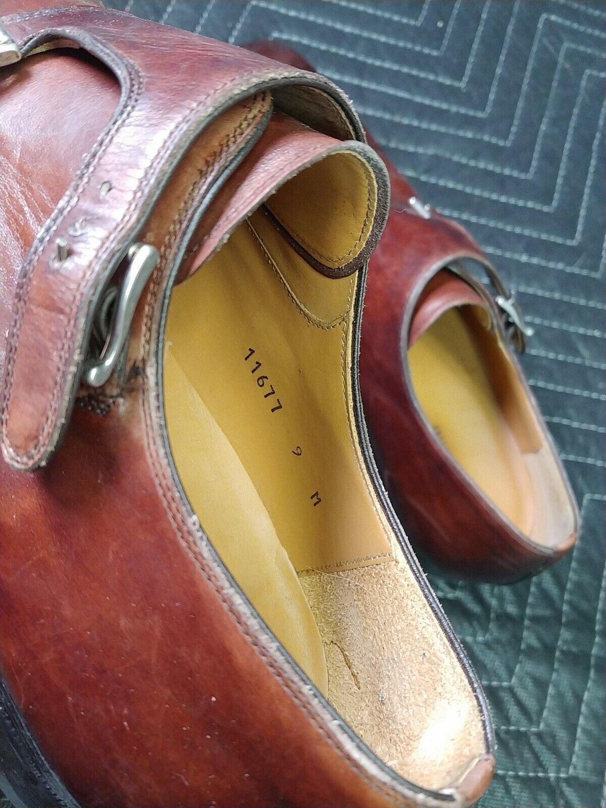 Magnanni Double Monk Strap Loafer Brown Leather Mens 9 M Dress Shoes