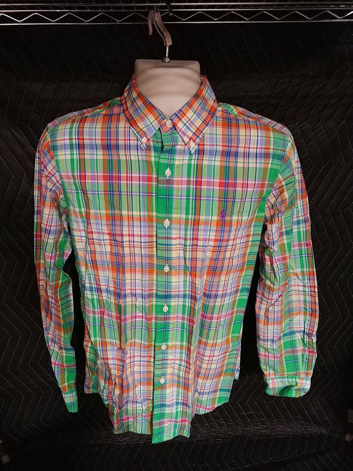 Mens Ralph Lauren Blue Size Small SP Plaid Checks Polo Pony Long Sleeve Shirt