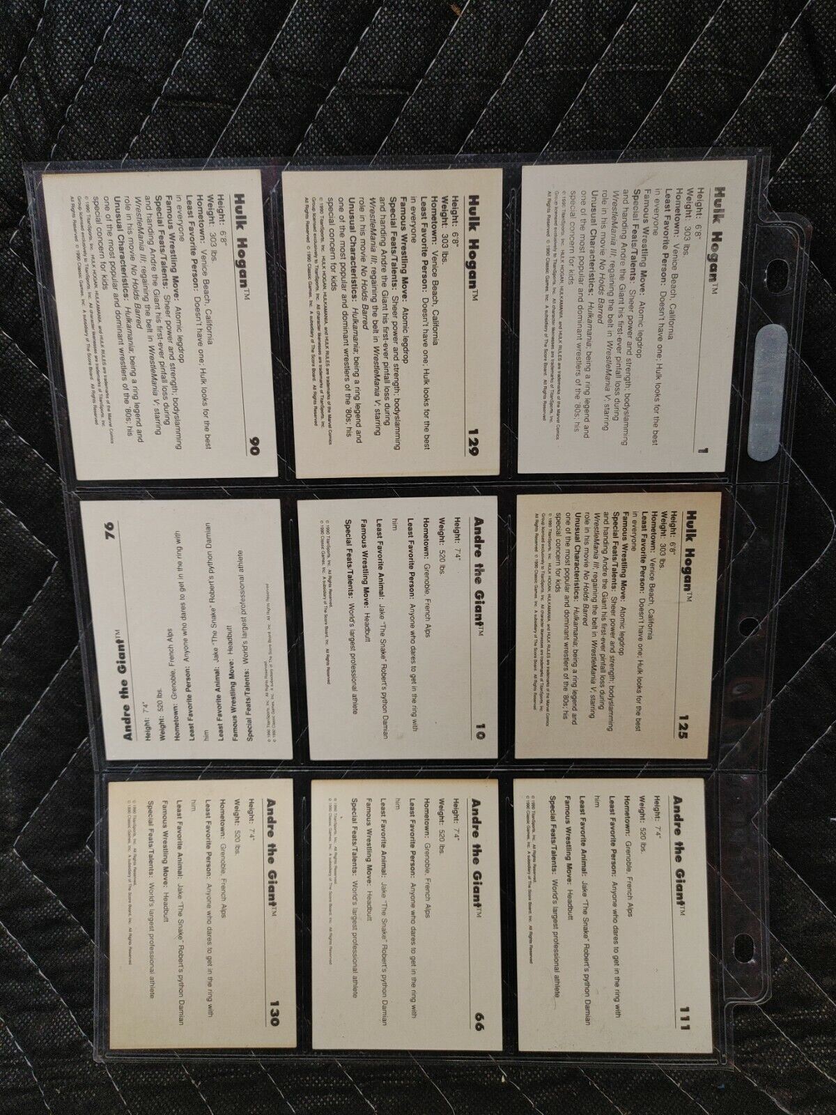 Lot of 9 1990 CLASSIC HULK HOGAN & ANDRE THE GIANT WWF CARDS