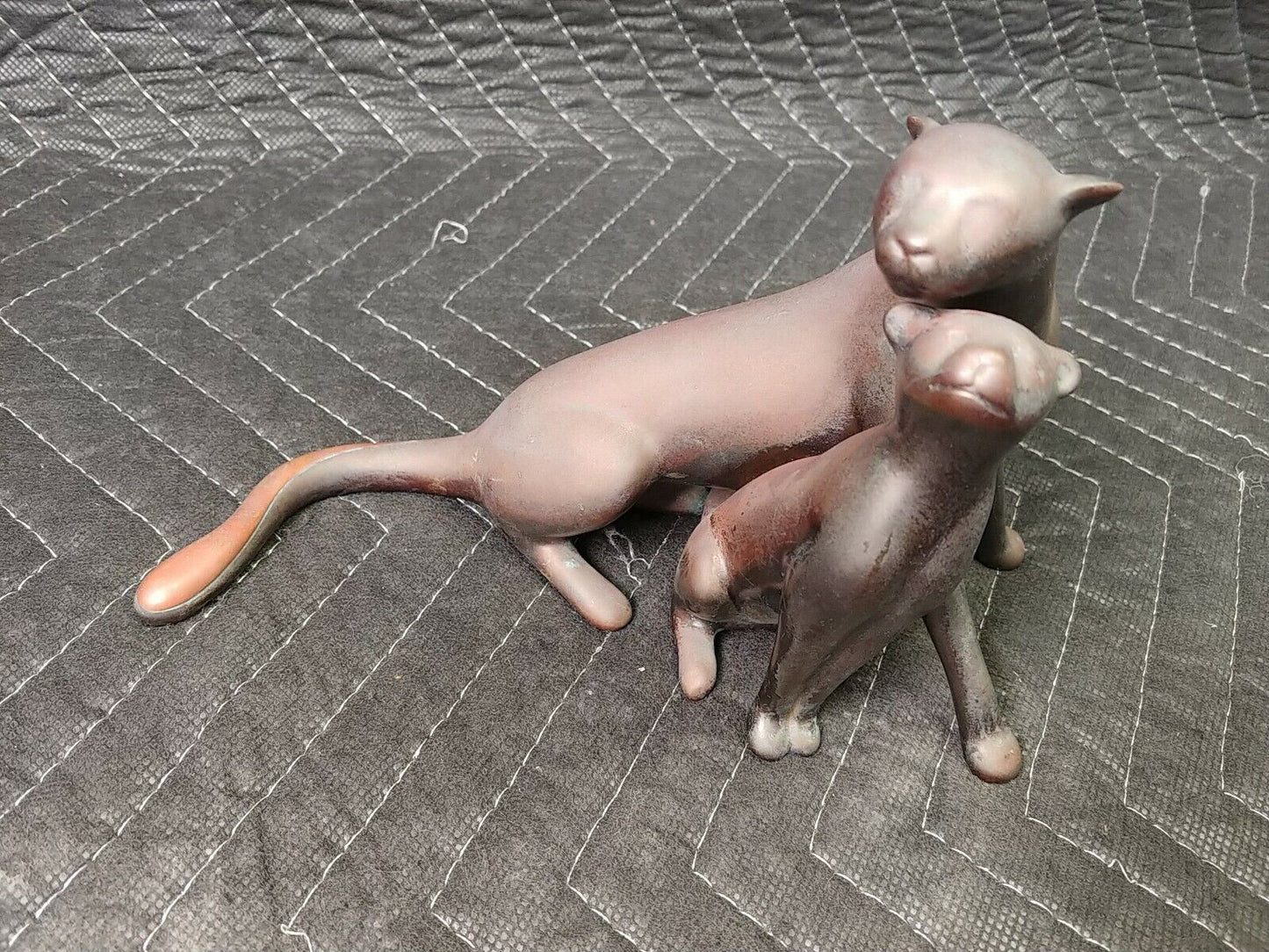 Solid Brass/Bronze Mother and Cub Panther Art Sculpture Signed Loeto 141/2500