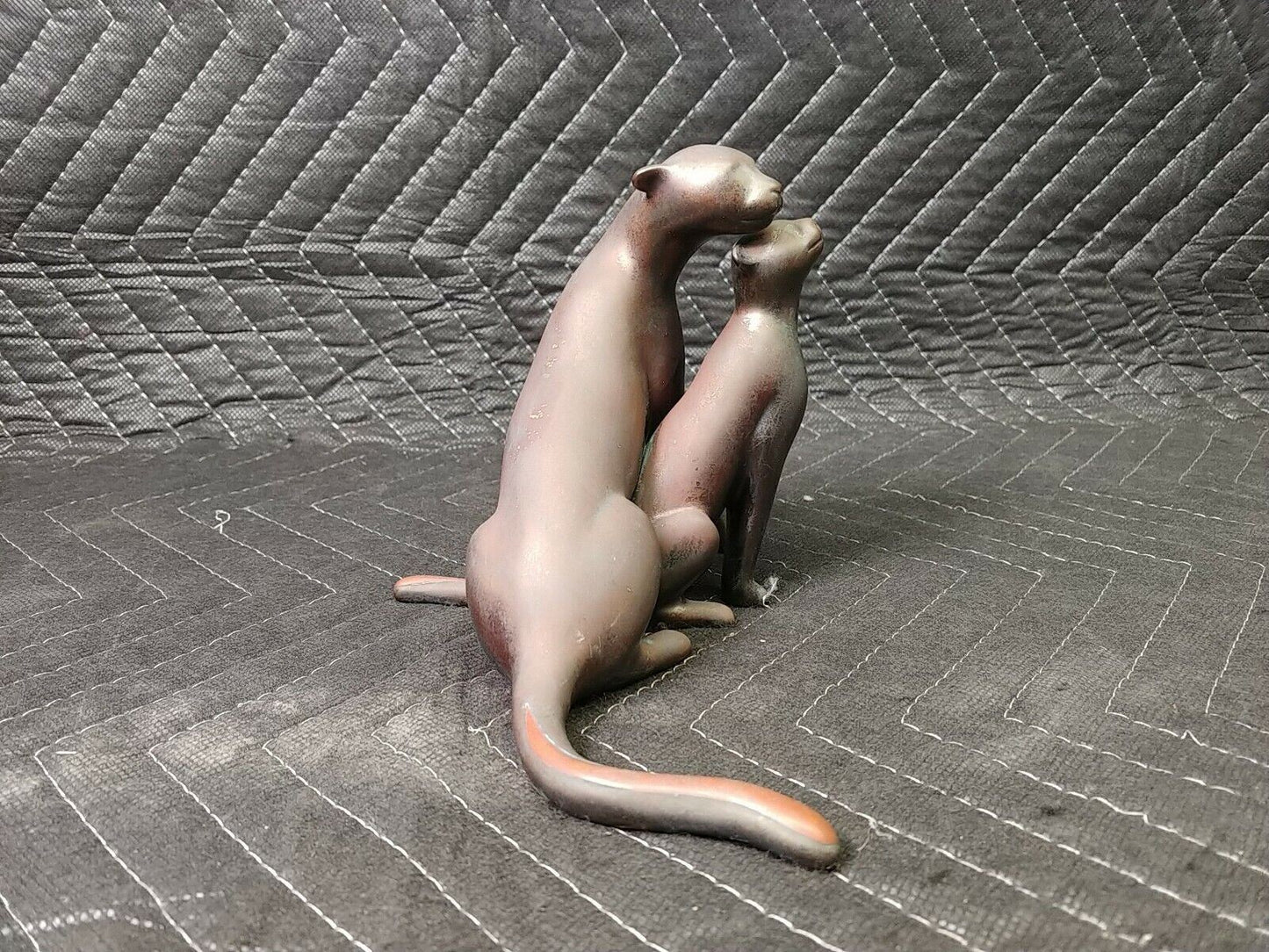 Solid Brass/Bronze Mother and Cub Panther Art Sculpture Signed Loeto 141/2500