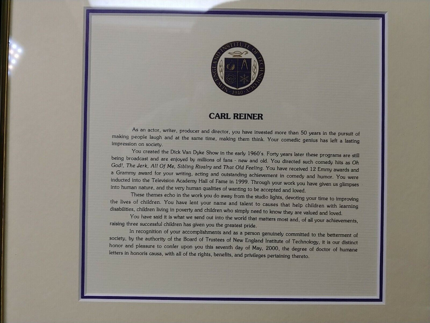 Carl Reiner - Honoris Causa granted from New England Institute of Technology
