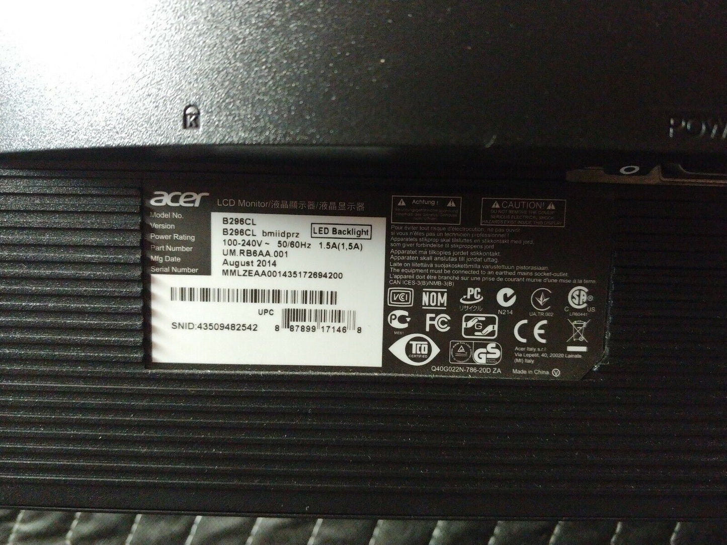 Acer B296CL 30" LED LCD Monitor - Good Shape, Works Perfect