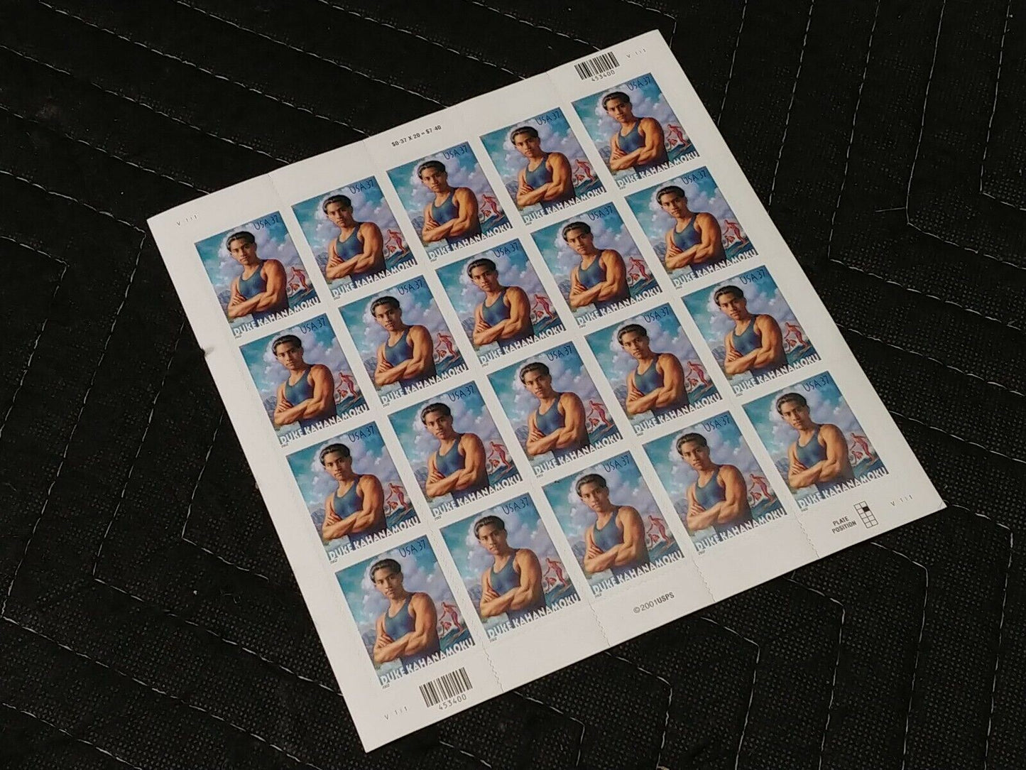 USA2002 37 Duke Kahanamoku Surfer - Plate Block of 20 + 4