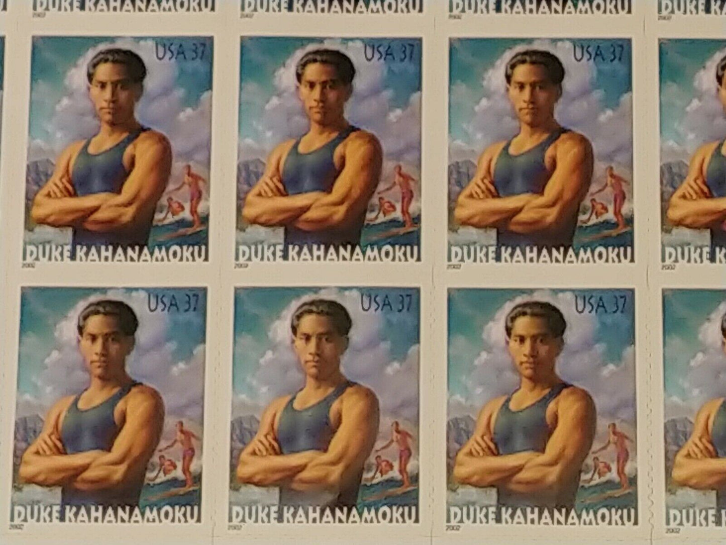 USA2002 37 Duke Kahanamoku Surfer - Plate Block of 20 + 4