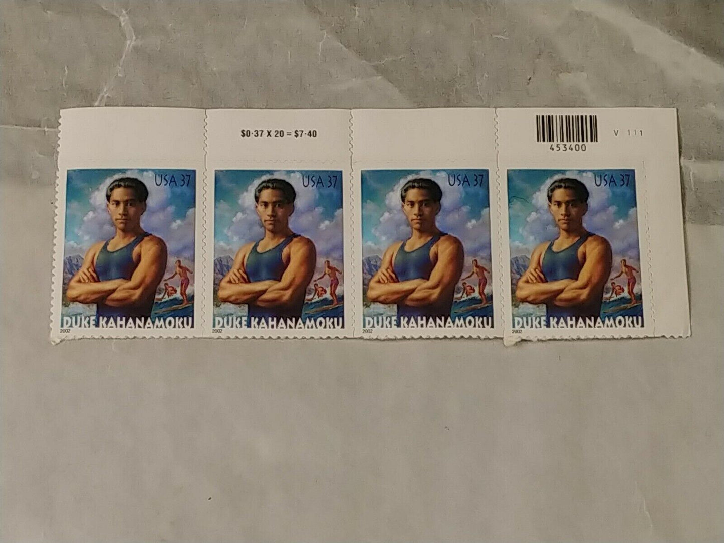 USA2002 37 Duke Kahanamoku Surfer - Plate Block of 20 + 4