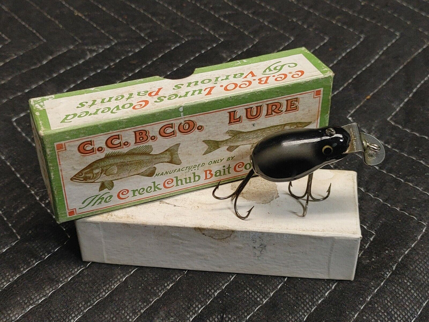 VINTAGE CREEK CHUB TINY TIM IN GRAY & BLACK FISHING LURE IN ORIGINAL BOX