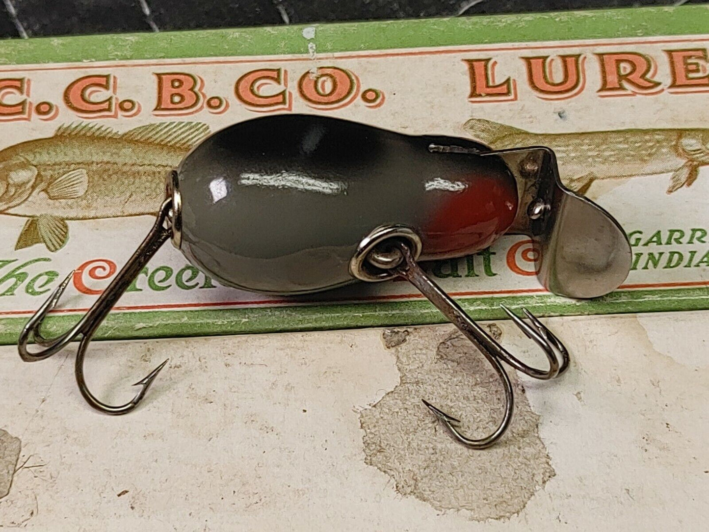 VINTAGE CREEK CHUB TINY TIM IN GRAY & BLACK FISHING LURE IN ORIGINAL BOX