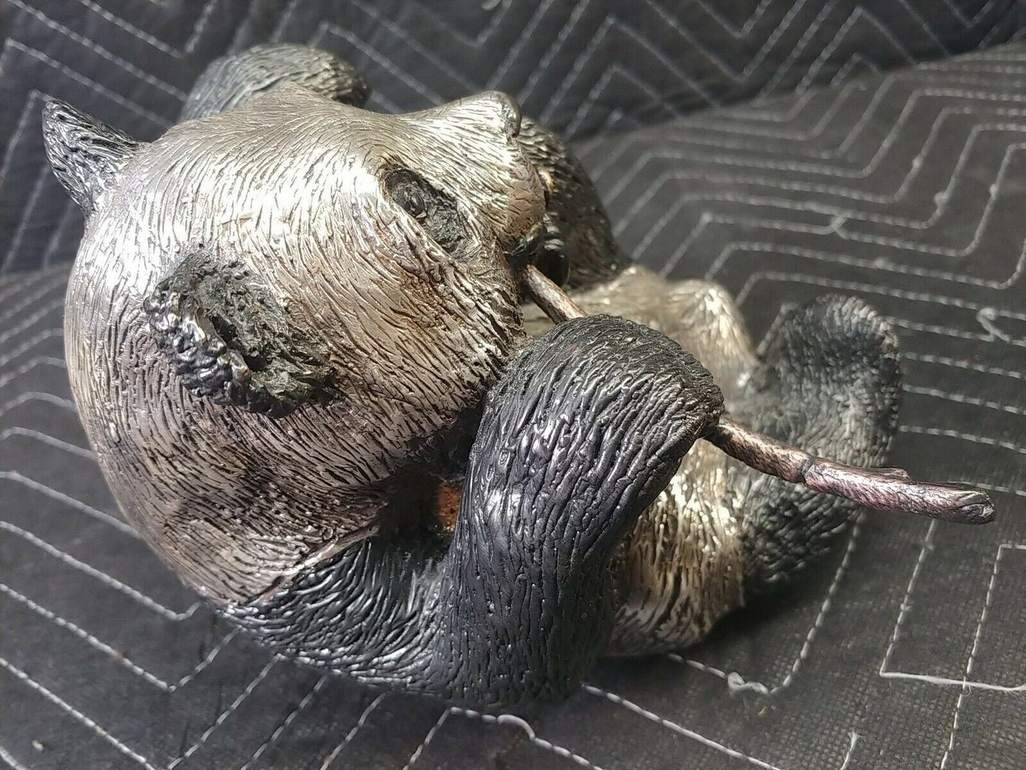 D'ARGENTA SCULPTURE ~ Silver Panda Bear w/ Bamboo Vintage - International Vtg