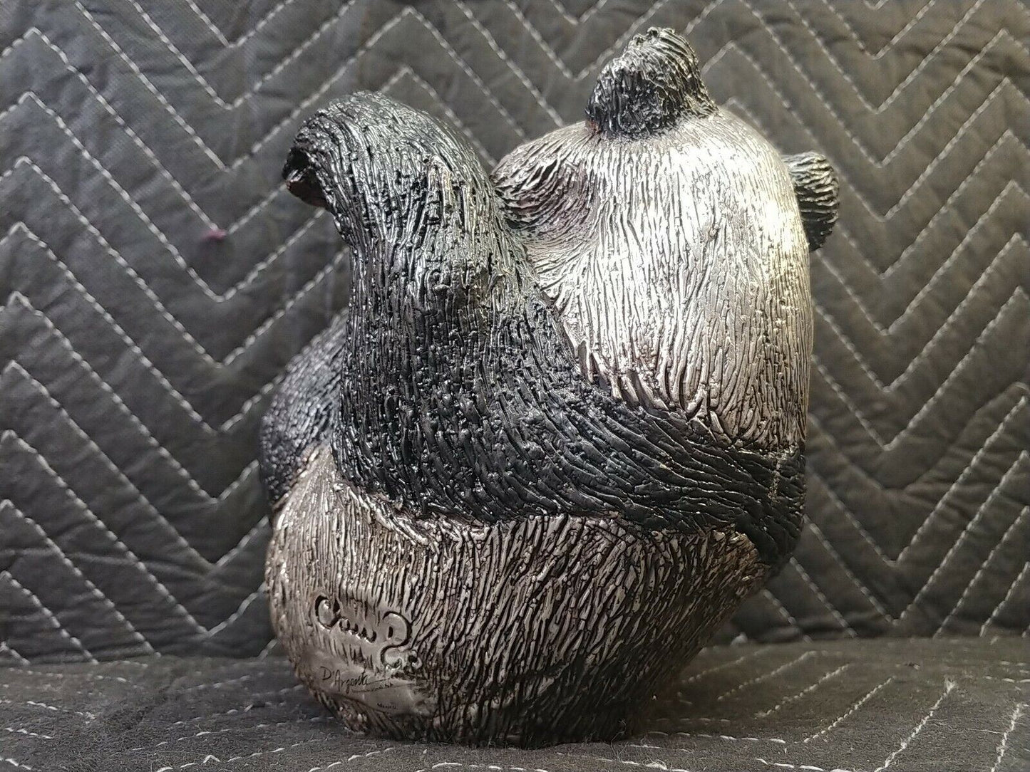 D'ARGENTA SCULPTURE ~ Silver Panda Bear w/ Bamboo Vintage - International Vtg