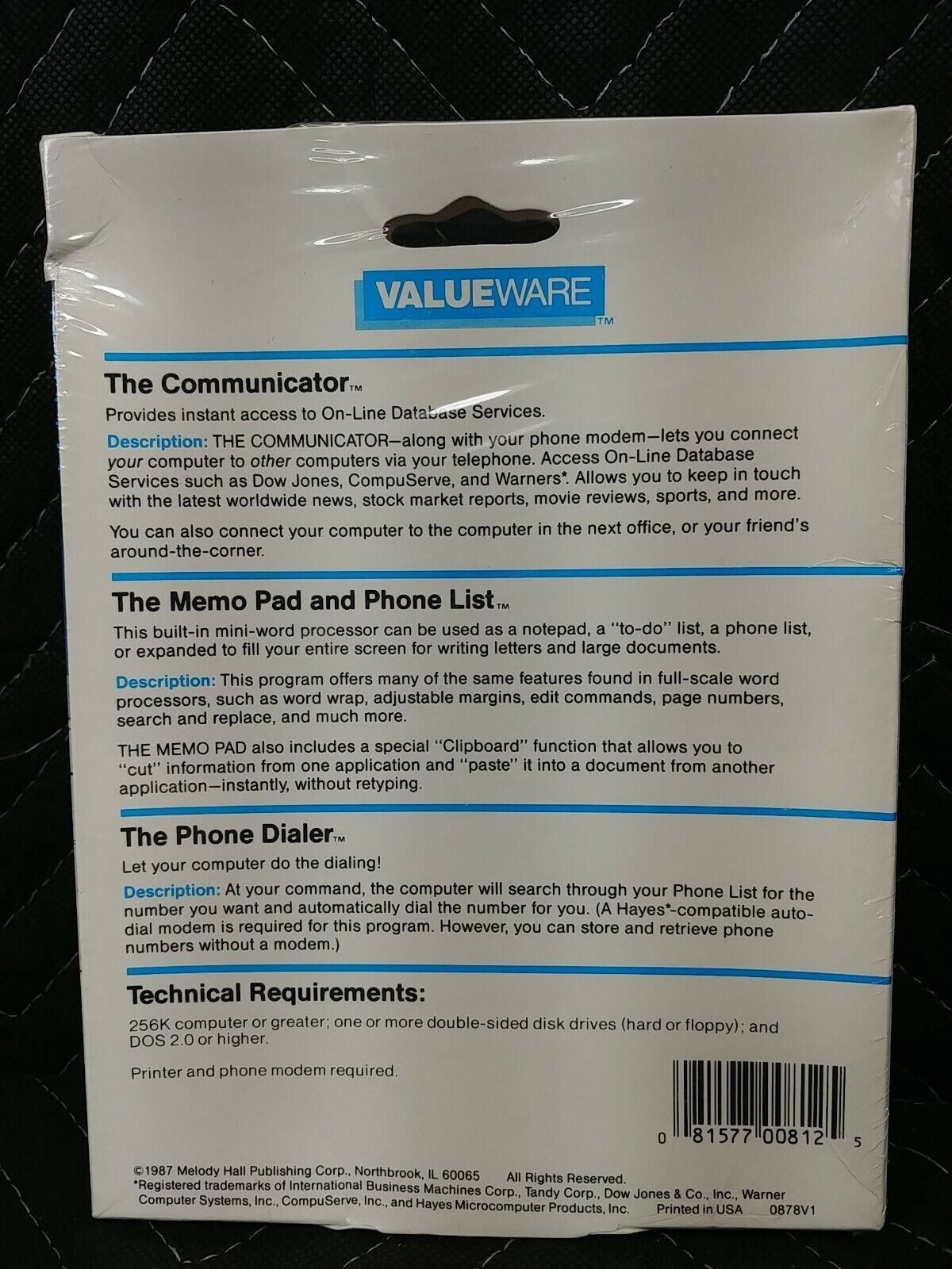 NOS Valuware The Electronic Communicator for IBM PC, Tandy Models 1000 & 3000