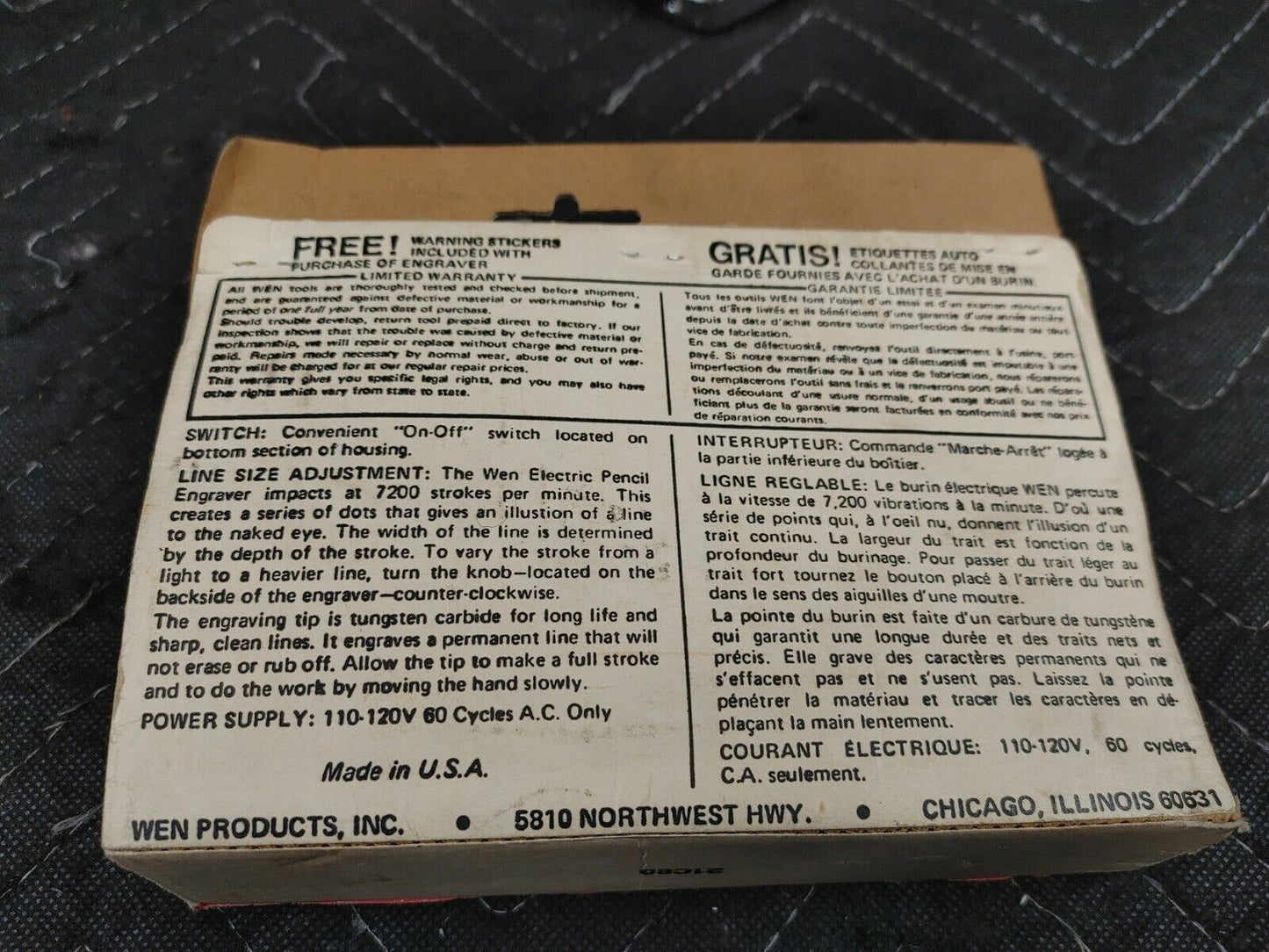 WEN Electric Pencil Engraver Model 21 Etching Engraving Tool Vintage NOS