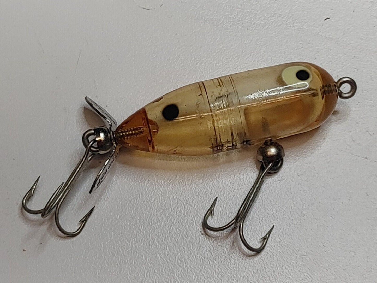 Super Tough Heddon Tiny Torpedo - Clear w/ 2 black dots - Vintage - No Corrosion