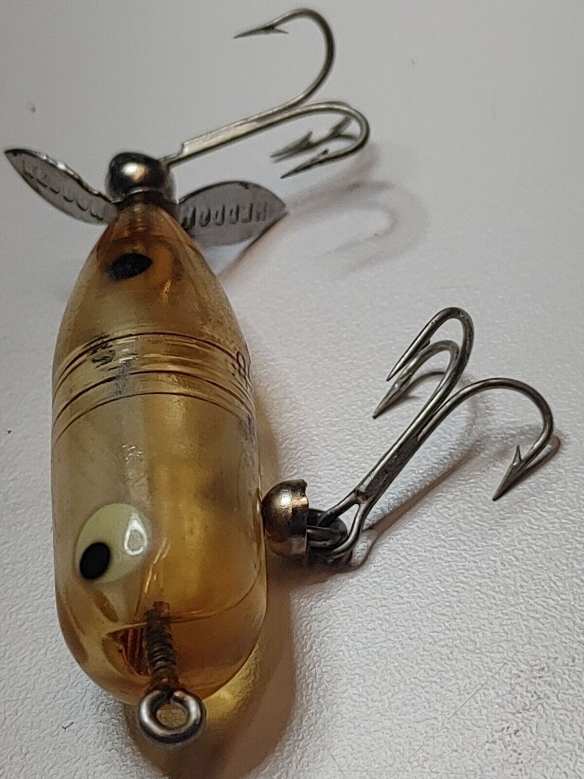 Super Tough Heddon Tiny Torpedo - Clear w/ 2 black dots - Vintage - No Corrosion