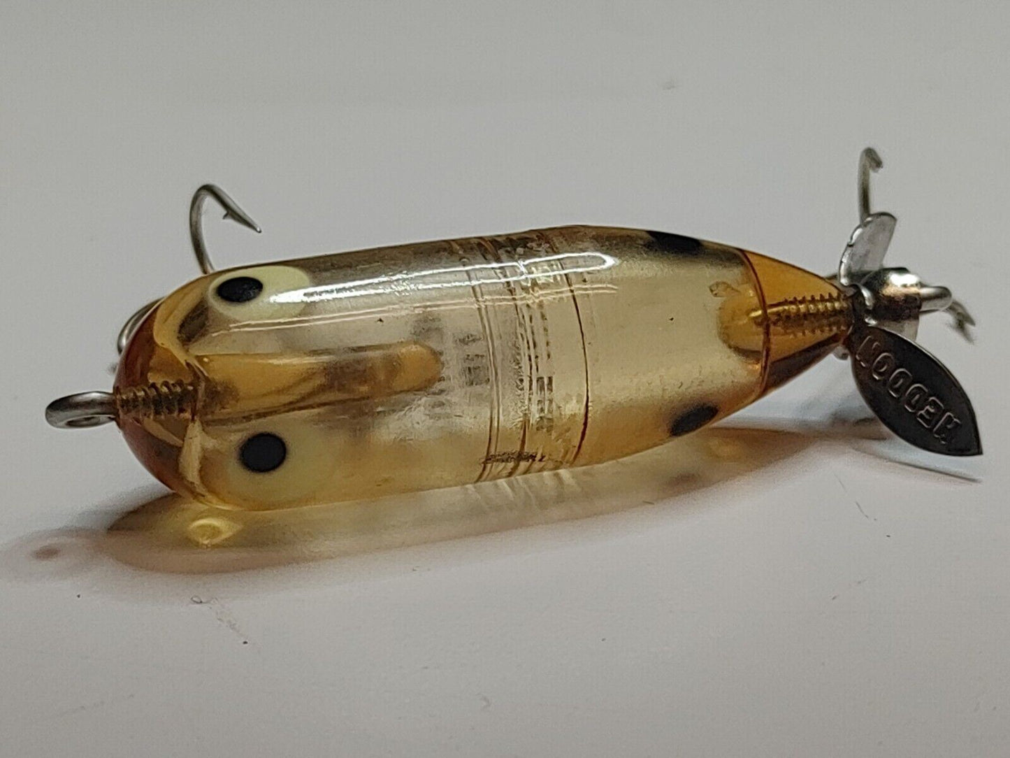Super Tough Heddon Tiny Torpedo - Clear w/ 2 black dots - Vintage - No Corrosion