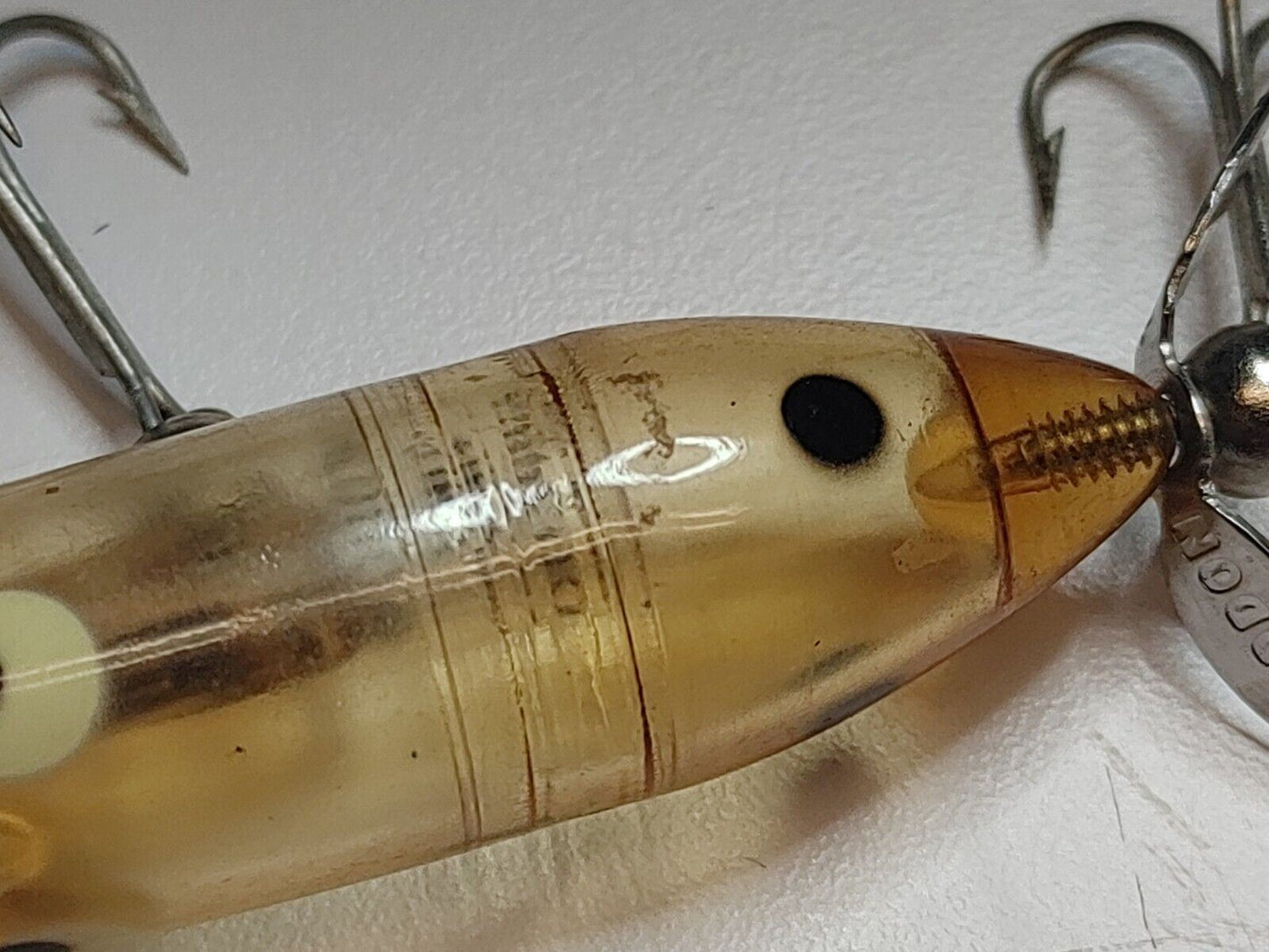 Super Tough Heddon Tiny Torpedo - Clear w/ 2 black dots - Vintage - No Corrosion
