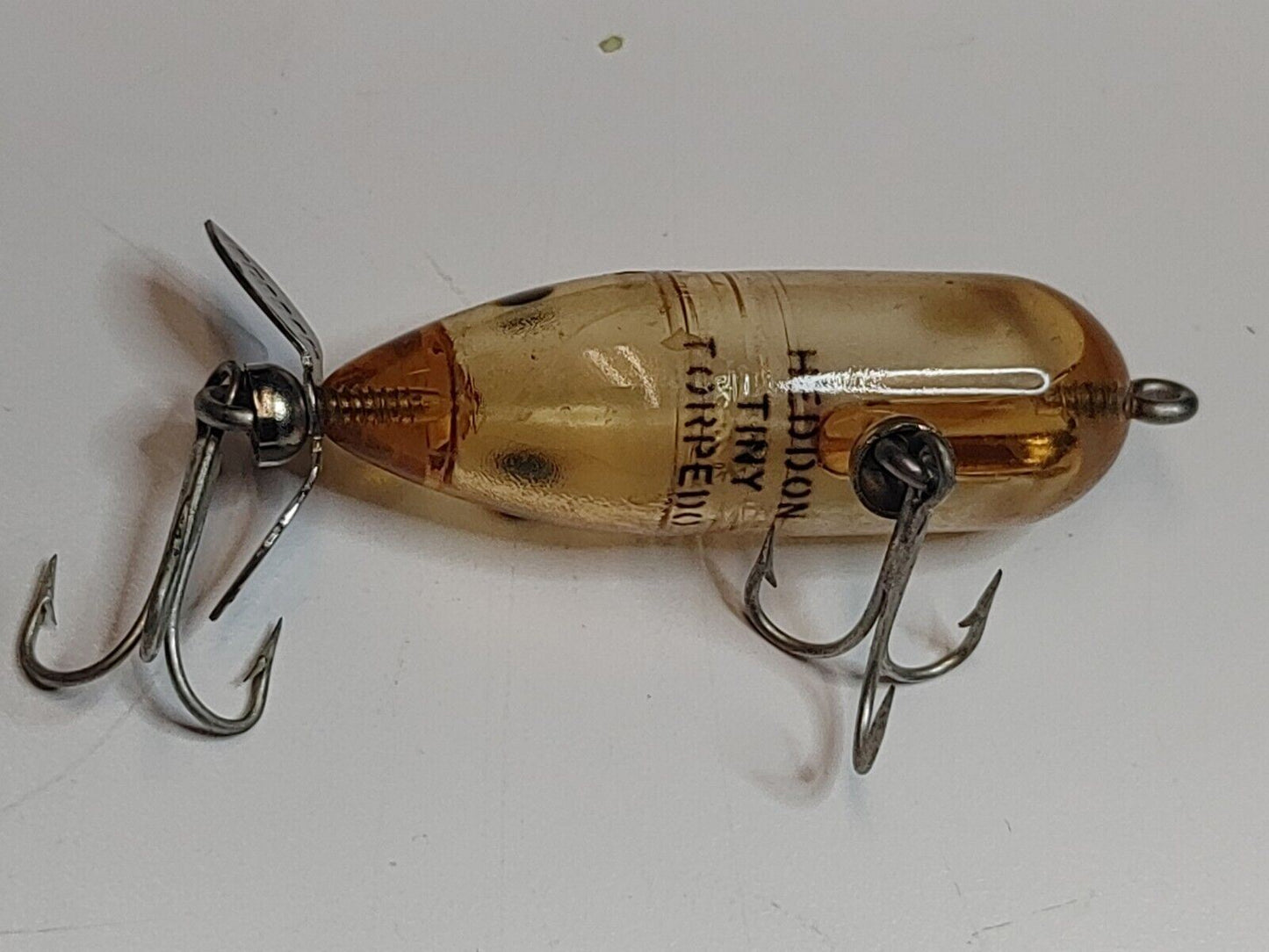 Super Tough Heddon Tiny Torpedo - Clear w/ 2 black dots - Vintage - No Corrosion
