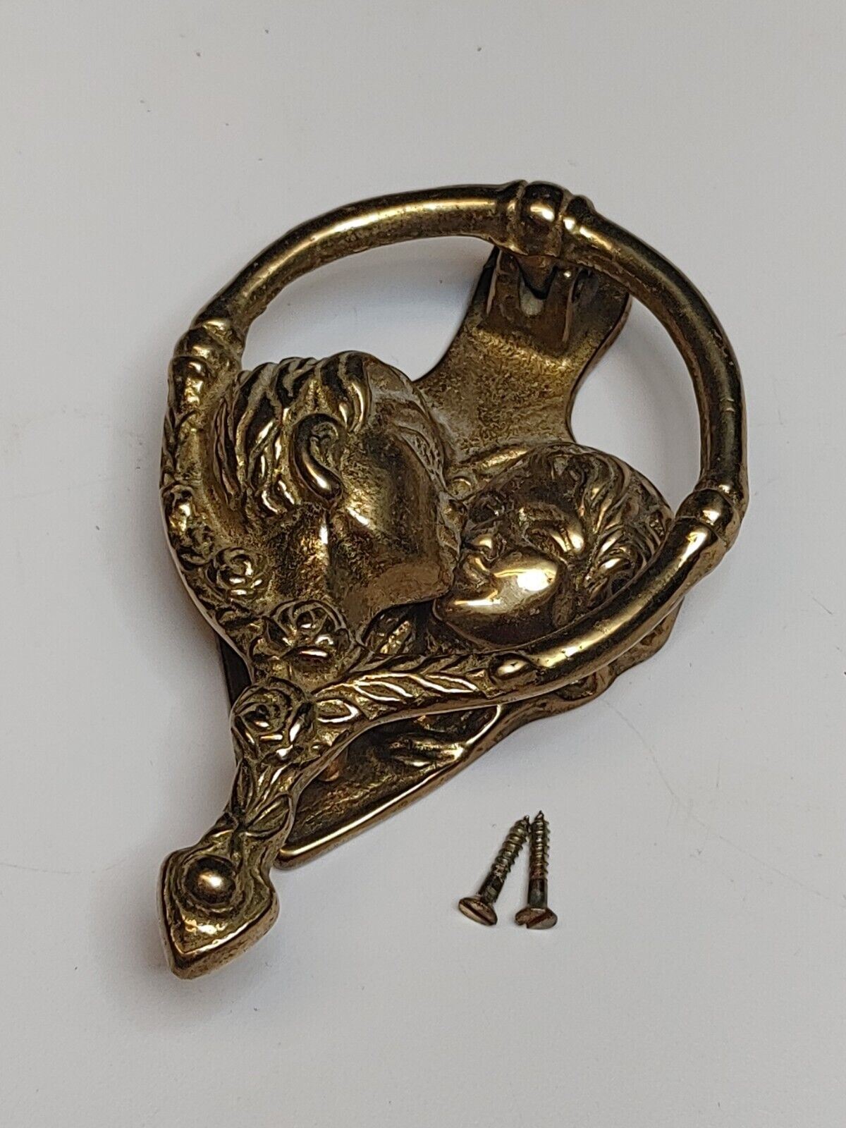 Vintage Solid Brass Unique Kissing Couple Lovers Door Knocker w/ screws