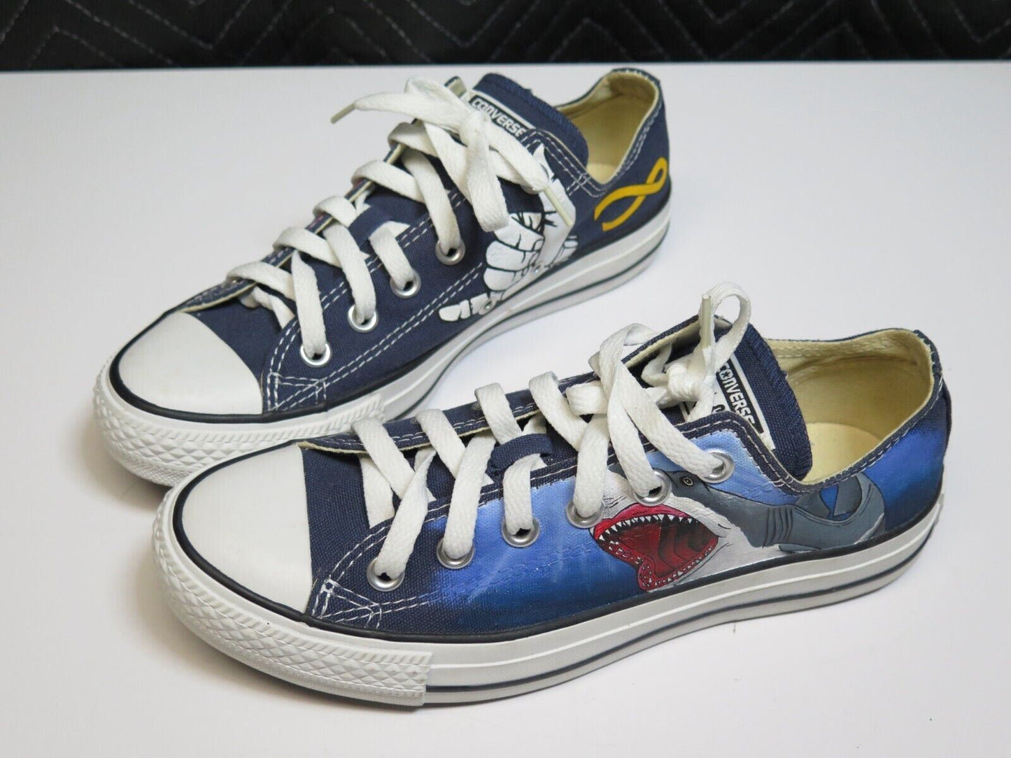 Shark Attack Converse Sneakers Men's 5 (Women's 7) - Hang Loose Flamingo