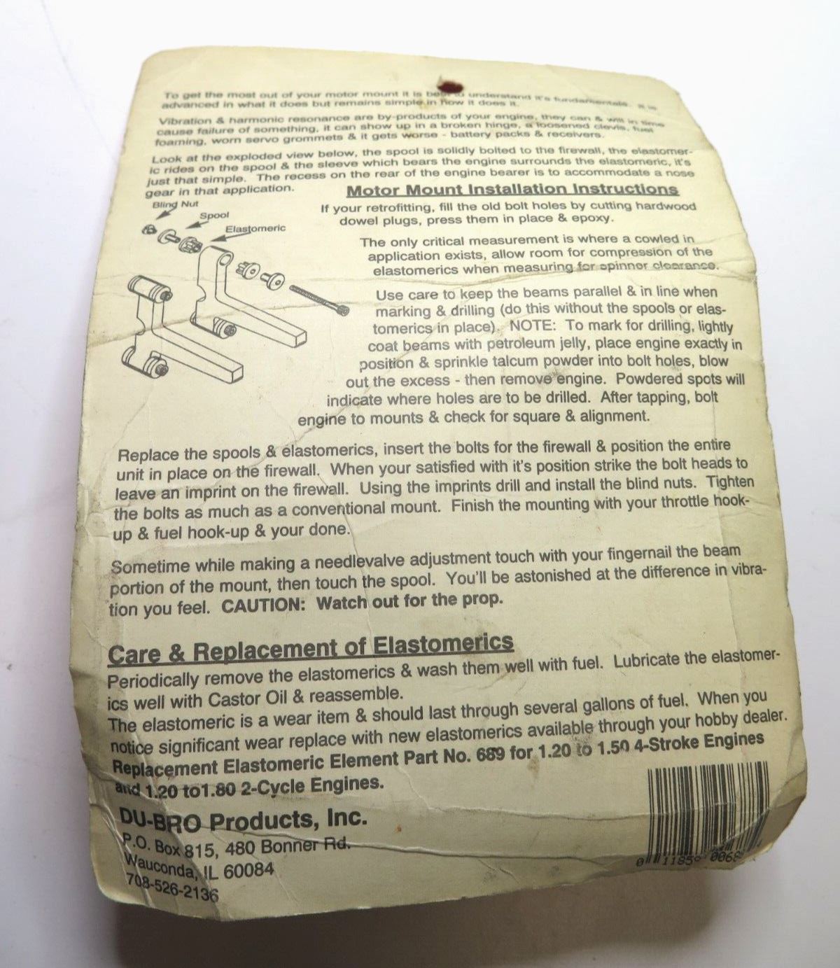 DU-BRO 688 Engine Mount 1.20-1.50 4-Cycle 1.20-1.80 2-Cycle