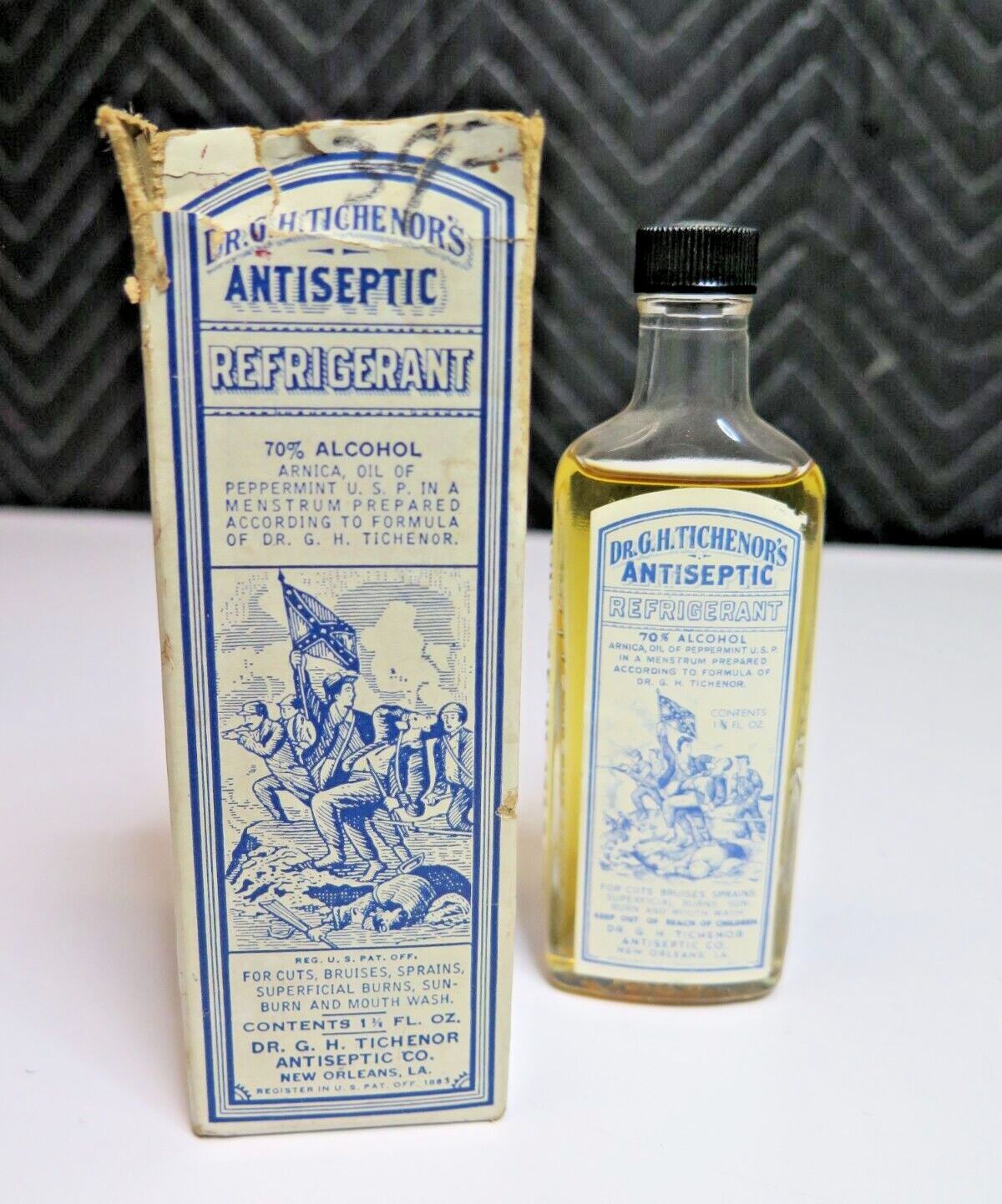 Vintage Dr. Tichenors Antiseptic Refrigerant Medicine Bottle w/ original box