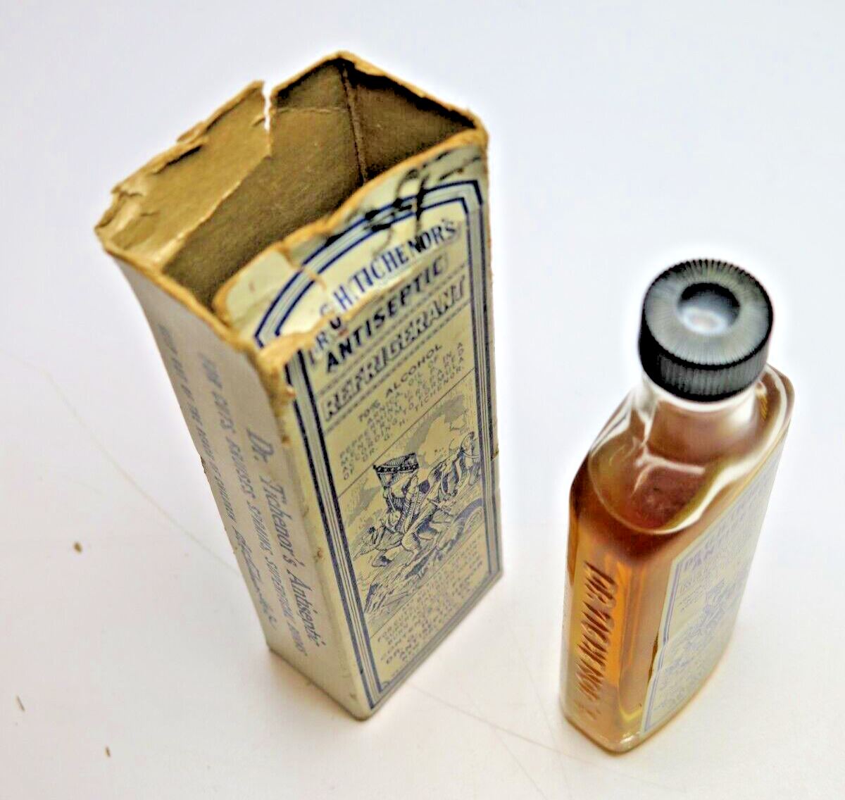 Vintage Dr. Tichenors Antiseptic Refrigerant Medicine Bottle w/ original box