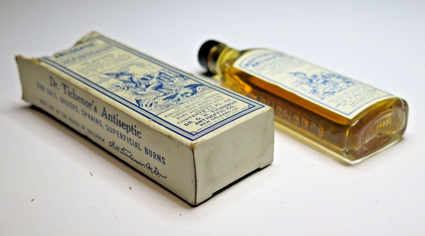 Vintage Dr. Tichenors Antiseptic Refrigerant Medicine Bottle w/ original box