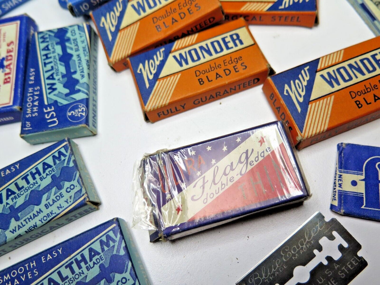 Vtg LOT 25+ boxes Double Edge RAZOR BLADES Gillette New Wonder Blue Eaglet Fan