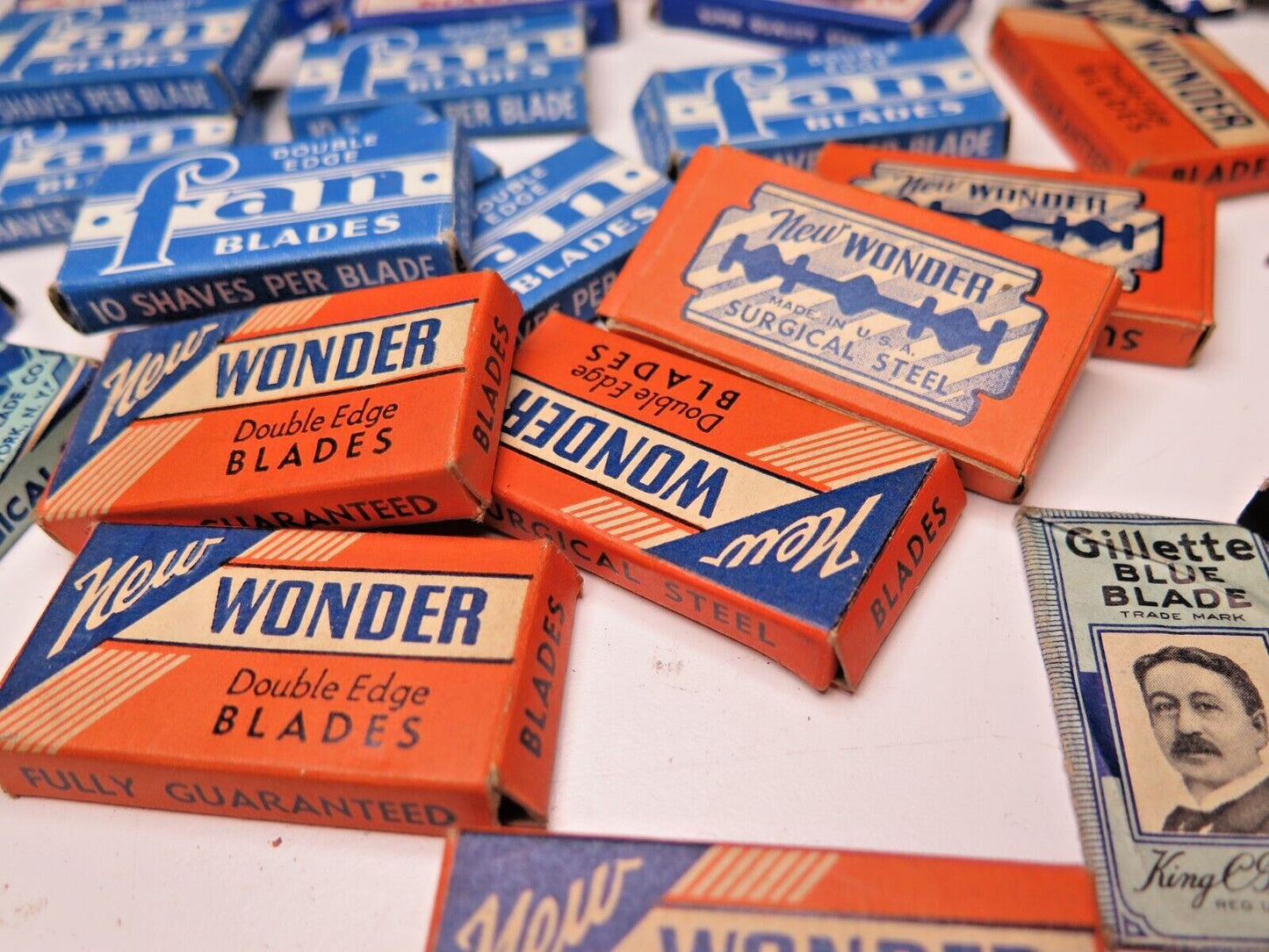 Vtg LOT 25+ boxes Double Edge RAZOR BLADES Gillette New Wonder Blue Eaglet Fan