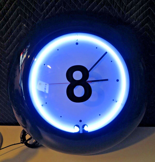 19" Large 8 Ball Blue Neon Clock Wall Billiard Sports Clock