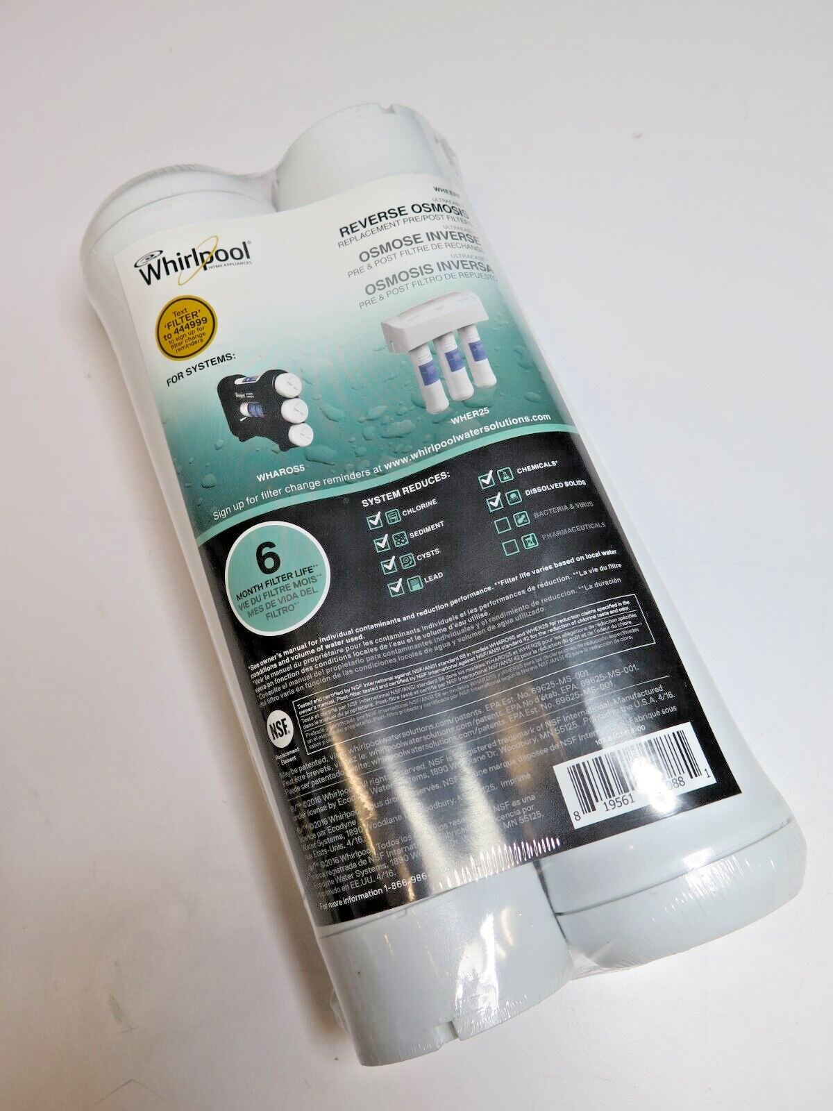 WHIRLPOOL 2-Pack Reverse Osmosis Water Filters WHEERF, Pre and Post