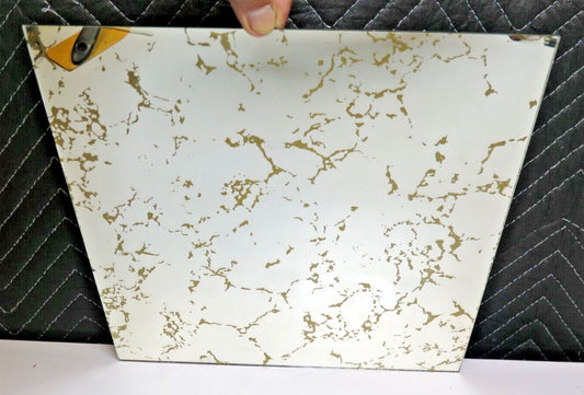 6x Gold Vein Tiles Panels Float Plate Glass Mirror 12” x 12” 70’s Vintage