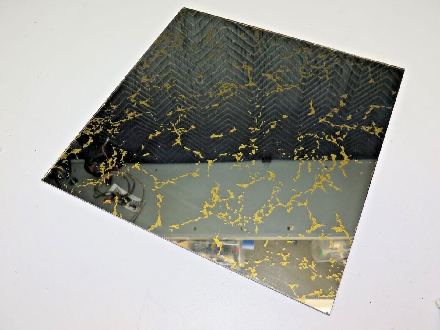 6x Gold Vein Tiles Panels Float Plate Glass Mirror 12” x 12” 70’s Vintage