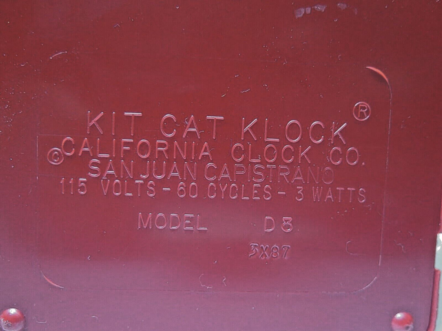 Vintage Model D8 Red Kit Cat Klock California Clock Co - Working - No Tail