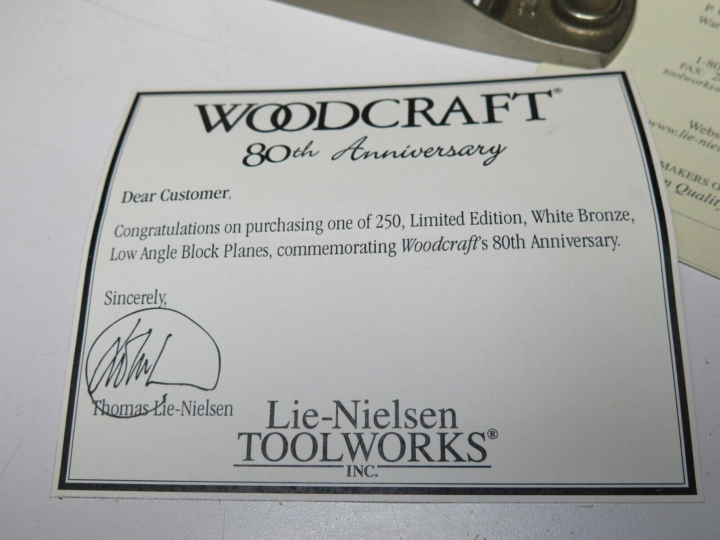 LIE NIELSEN L-N 102 White Bronze Low Angle Block Plane - 80th Limited Edition